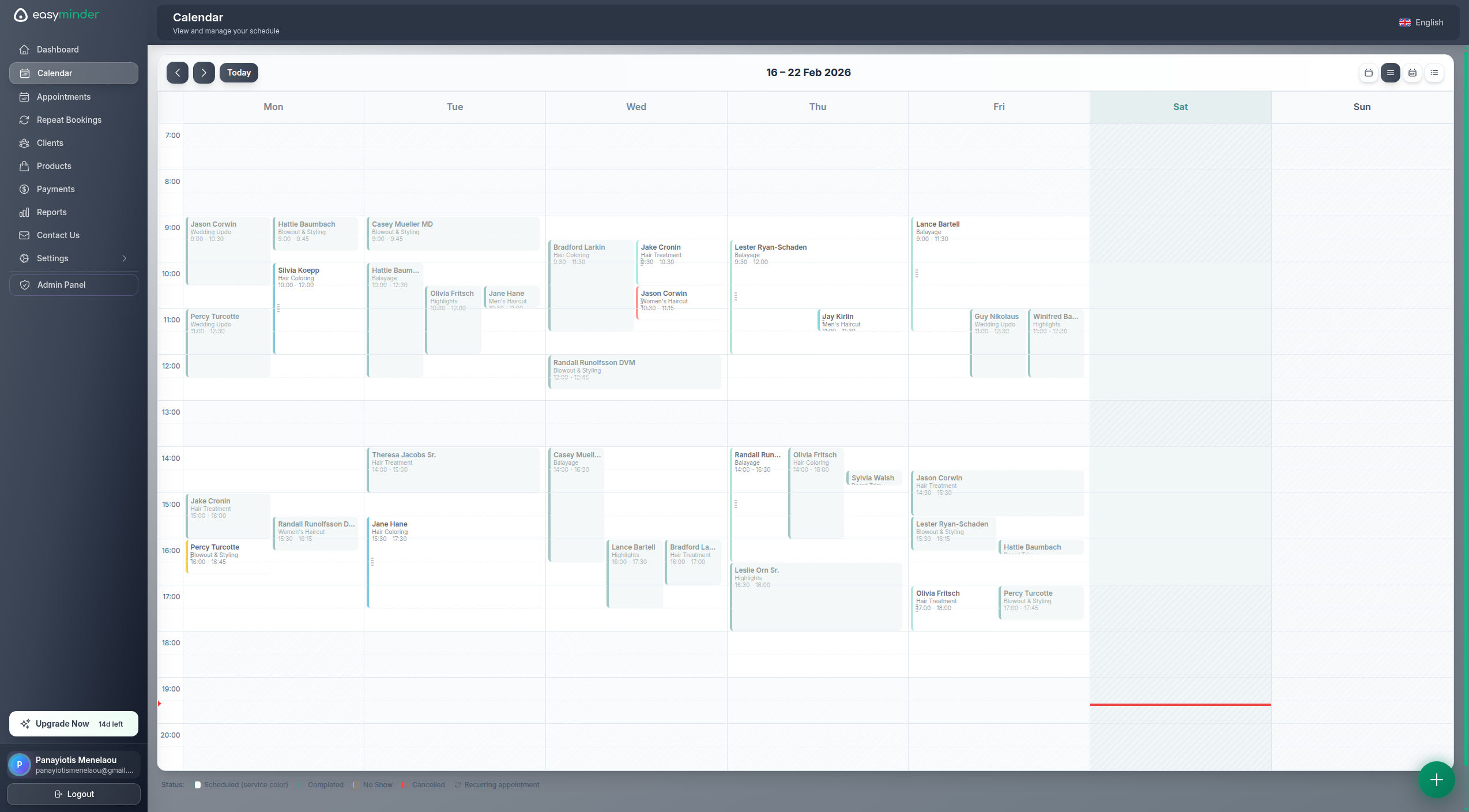 Easyminder Calendar - Weekly appointment view
